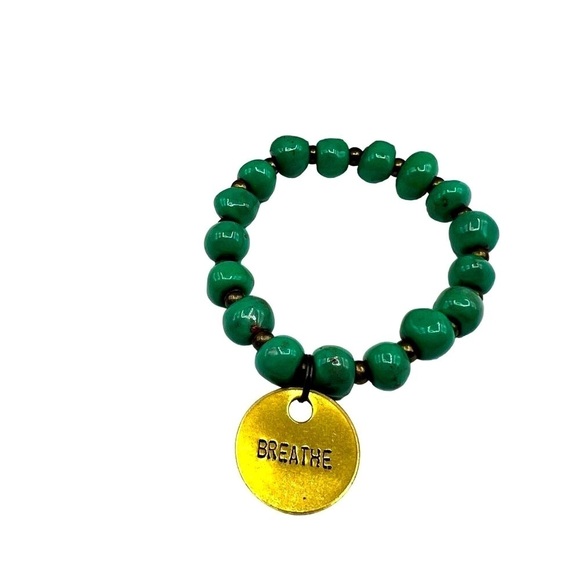 Faux Turquoise Beaded Necklace & Bracelet Set With "Breathe" Charm - Picture 8 of 8